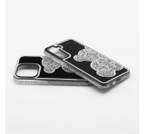 Apple Teddy Bear iPhone 14 csillogó köves tok, ezüst