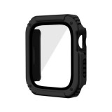 Apple Watch 1-3 (38 mm), Műanyag védőkeret, kijelzővédő üveggel, közepesen ütésálló, szíj nélkül, fekete
