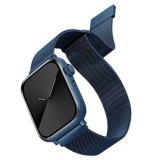 Apple Watch 4/5/6/7/8/9/SE/SE2 okosóra szíj, 38/40/41mm kompatibilis, fém, kék, prémium, UNIQ