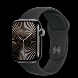 Apple Watch S10 Cellular 42mm szürke titántok, fekete sport M/L (APPLE-MWXH3QH)
