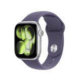 Apple Watch Series 11, 42 mm, GPS, Alumínium, Ezüst, Okosóra, Lila köd szilikon szíjjal