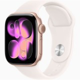 Apple Watch Series 11, 42 mm, GPS, Alumínium, Rózsaarany, Okosóra, Lágy rózsaszín szilikon szíjjal