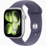 Apple Watch Series 11, 46 mm, GPS, Alumínium, Ezüst, Okosóra, Lila köd szilikon szíjjal