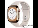 Apple Watch Series 8 Cellular, 45mm, arany rozsdamentes acél tok, csillagfény sportszíjjal