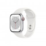 Apple Watch Series 8 GPS + Cellular 41mm ezüstszínű alumíniumtok, fehér sportszíj (MP4A3CM/A) (MP4A3CM/A) - Okosóra