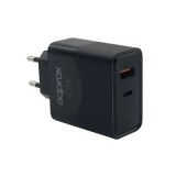 APPROX Telefontöltő - USB Type-C, USB-A port, 45W gyorstöltő + 1m USB Type-C kábel, Fekete
