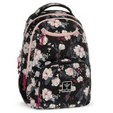 Ars Una: Flowery Black virágos AU-6 iskolatáska, hátizsák 34x45x26cm