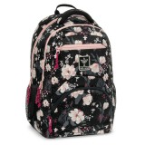 Ars Una: Flowery Black virágos ergonomikus iskolatáska, hátizsák 33x45x24cm