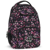 Ars Una: Pearl Blossom Black virágos AU-6 iskolatáska, hátizsák 34x45x26cm