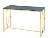 Art-Pol Design fém arany konzolasztal, füstüveg asztallap 78x120x40cm