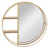 Art-Pol Design kör alakú fürdőszobai fali polcos tükör fa polcokkal 80x80x12cm