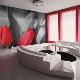 ArtGeist sp. z o o. Fotótapéta - Piros tulipánok fekete-fehér, háttér