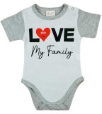 Asti "Love my family" feliratos rövid ujjú baba body fehér
