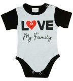 Asti "Love my family" feliratos rövid ujjú baba body fekete