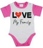 Asti "Love my family" feliratos rövid ujjú baba body pink