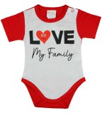 Asti "Love my family" feliratos rövid ujjú baba body piros