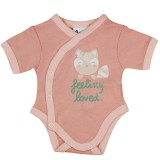 Asti Rövid ujjú baba body cicás mintával