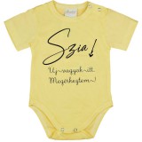 Asti Rövid ujjú feliratos baba body sárga