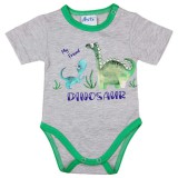 Asti Rövid ujjú kisfiú baba body dinós mintával szürke