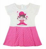 Asti Rövid ujjú pamut kislány ruha, pörgős szoknyarésszel