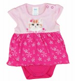 Asti Rövid ujjú szoknyás baba body cuki Virágos cica mintával