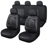 AUTOLIFE 11 részes műbőr+szövet univerzális üléshuzat szett - 2helyen osztható, légzsákos - fekete-fehér