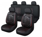 AUTOLIFE 11 részes műbőr+szövet univerzális üléshuzat szett - 2helyen osztható, légzsákos - fekete-piros