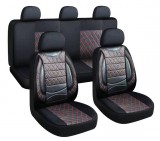 AUTOLIFE 11 részes univerzális műbőr üléshuzat szett - légzsákos - fekete-piros- 203-2BR