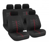 AUTOLIFE 9 részes univerzális üléshuzat szett - 2 helyen osztható - légzsákos - fekete/piros csíkkal