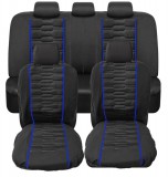 AUTOLIFE 9 részes univerzális üléshuzat szett - légzsákos - fekete színű -kék csíkokkal