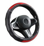 AUTOLIFE CARBON DESIGN valódi bőr kormányvédő - 38cm - fekete-piros