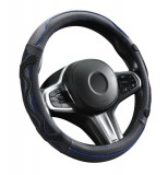 AUTOLIFE Genuine Leather valódi bőr kormányvédő - 38cm - fekete-kék - DW-5002BL