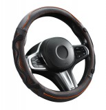 AUTOLIFE Genuine Leather valódi bőr kormányvédő - 38cm - fekete-narancs - DW-5002OR