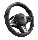 AUTOLIFE Genuine Leather valódi bőr kormányvédő - 38cm - fekete-piros - DW-5002R