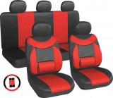 AUTOLIFE Univerzális 11 részes deréktámaszos üléshuzat szett - piros-fekete - AG28505