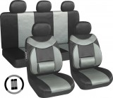 AUTOLIFE Univerzális 11 részes deréktámaszos üléshuzat szett - szürke-fekete - AG28505