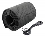 AUTOLIFE Valódi bőr fűzős kormányvédő - fekete - 40 cm