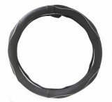 AUTOLIFE Valódi bőr kormányvédő - sport - fekete-ezüst - KV-5057S