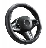 AUTOLIFE Valódi bőr kormányvédő - szellőző lyukacsos - fekete - 36-38cm - DW-5505BK