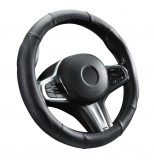 AUTOLIFE Valódi bőr kormányvédő, szellőző lyukacsos - fekete varrásos mintával - 36-38cm