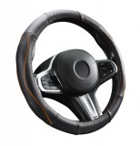 AUTOLIFE Valódi bőr kormányvédő szellőző lyukacsos narancs betétes mintával - 36-38cm - DW-5506OR