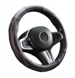 AUTOLIFE Valódi bőr kormányvédő szellőző lyukacsos pink betétes mintával - 36-38cm - DW-5506RO