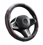 AUTOLIFE Valódi bőr kormányvédő szellőző lyukacsos piros betétes mintával - 36-38cm - DW-5506R