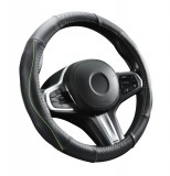 AUTOLIFE Valódi bőr kormányvédő szellőző lyukacsos zöld betétes mintával - 36-38cm - DW-5506G