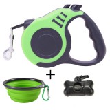 Automata színes póráz 3 m+hordozható összecsukható tányér+ürüléktartó zacskóval