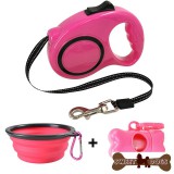 Automata színes póráz 5 m+hordozható összecsukható tányér+ürüléktartó zacskóval