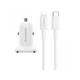 Autós gyorstöltő 18W + lightning/Type-C kábel Borofone BZ12B Lasting 1m