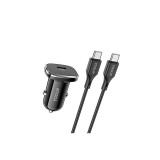 Autós telefontöltő (PD) 3A 18W + Type-C / Type-C kábel YooUp C03 Lasting fekete