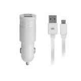 Autós töltő, 2 x USB, 3,4A, micro USB kábellel, RIVACASE "VA 4223 WD1", fehér