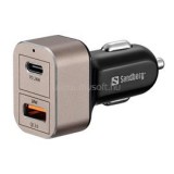 Autós töltő, Car Charger 1xQC3.0+1xUSBC 24W (SANDBERG_441-43)